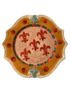 Italian Hand Painted Plate With Fleur-De-Lis And Scalloped Edges